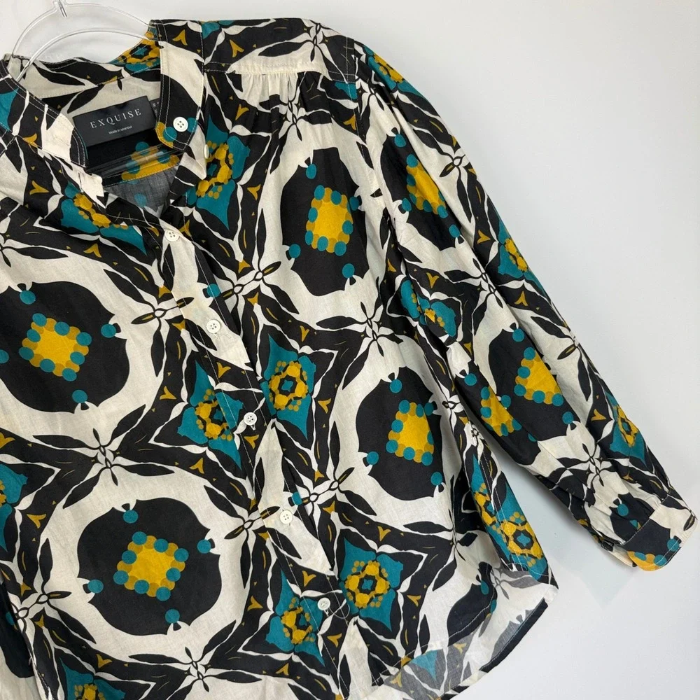 Anthropologie Exquise Button Down Shirt 4 Multi Geometric Kaleidoscope Print - Picture 4 of 15
